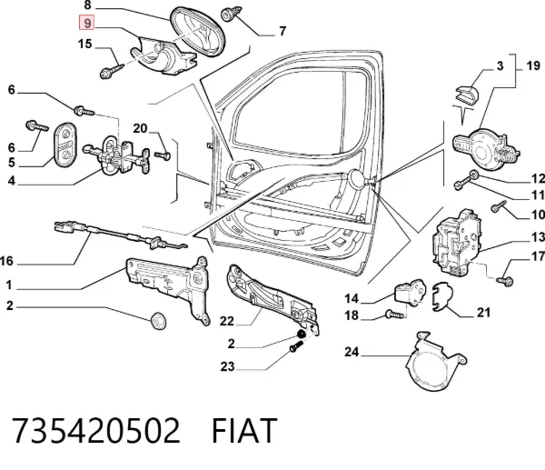 Klamka drzwi przednich wewnętrzna prawa 735420502 Fiat/Alfa/Lancia
