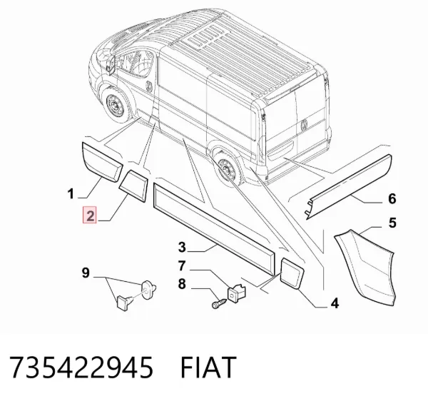 Nakładka słupka nadwozia zewnętrzna środkowa prawa 735422945 Fiat/Alfa/Lancia