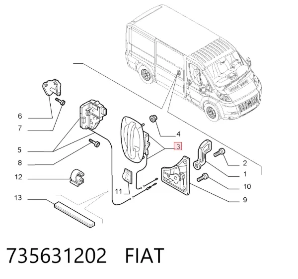 Klamka drzwi bocznych (przesuwnych) zewnętrzna 735631202 Fiat/Alfa/Lancia
