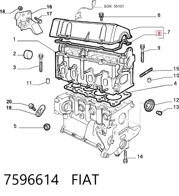 Uszczelka pokrywy zaworowej silnika 7596614 Fiat/Alfa/Lancia