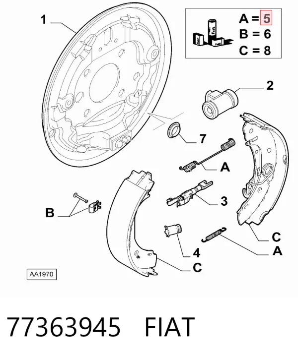 Zestaw montażowy szczęk hamulcowych tylnych 77363945 Fiat/Alfa/Lancia