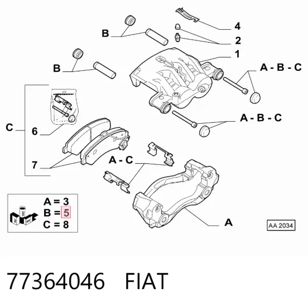Zestaw naprawczy zacisku hamulcowego przedniego 77364046 Fiat/Alfa/Lancia