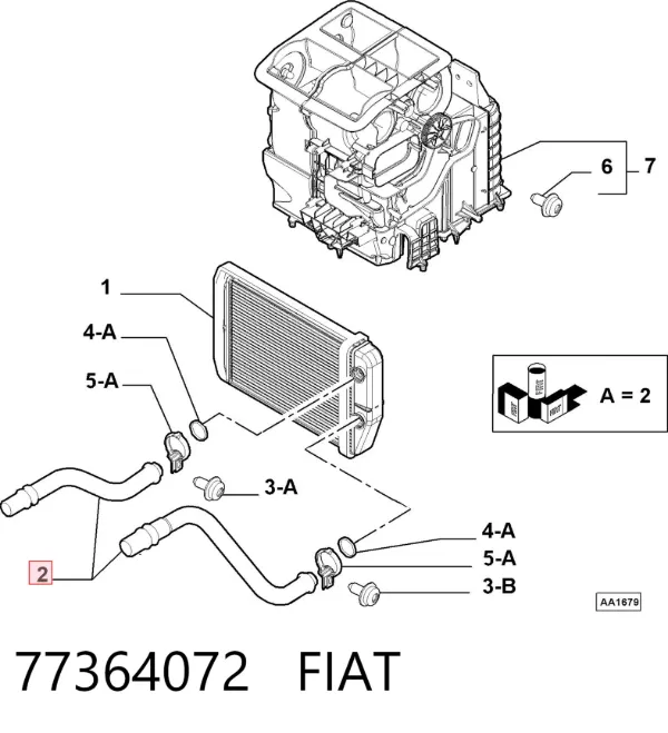Przewód chłodnicy ogrzewacza (nagrzewnicy), podwójny 77364072 Fiat/Alfa/Lancia