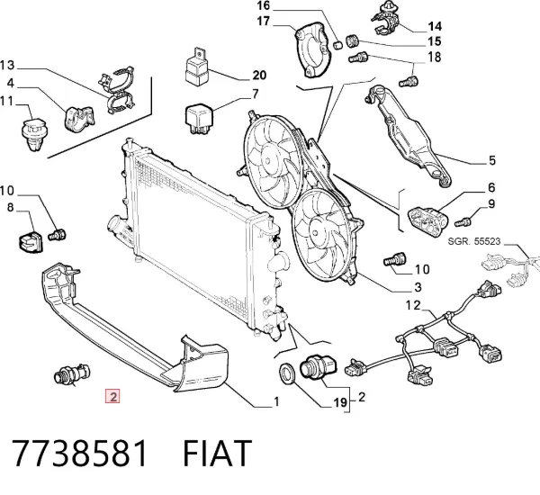 Czujnik temperatury płynu chłodzącego (włączenia wentylatora chłodnicy) 7738581 Fiat/Alfa/Lancia