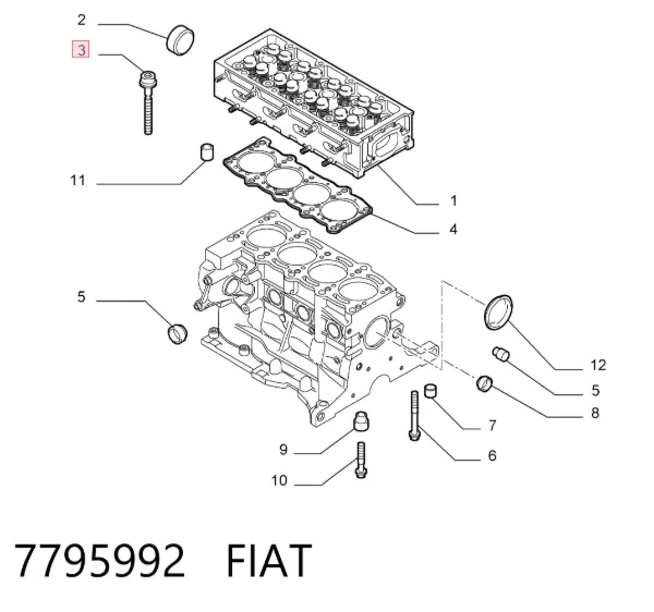Śruba głowicy cylindrów 7795992 Fiat/Alfa/Lancia