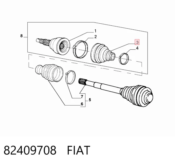Osłona przegubu homokinetycznego półosi przedniej zewnętrzna 82409708 Fiat/Alfa/Lancia