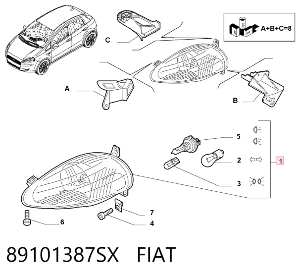 Reflektor lewy 89101387SX Fiat/Alfa/Lancia