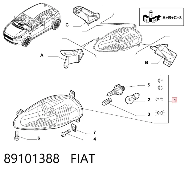 Reflektor prawy 89101388 Fiat/Alfa/Lancia