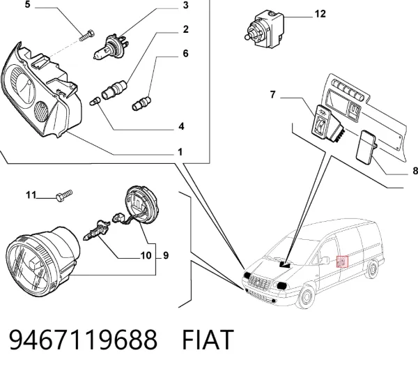 Reflektor prawy 9467119688 Fiat/Alfa/Lancia