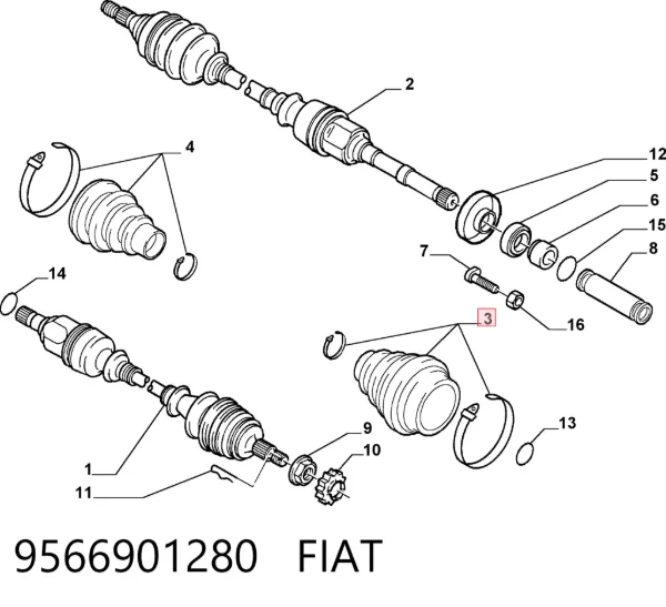 Osłona przegubu homokinetycznego półosi przedniej zewnętrzna 9566901280 Fiat/Alfa/Lancia