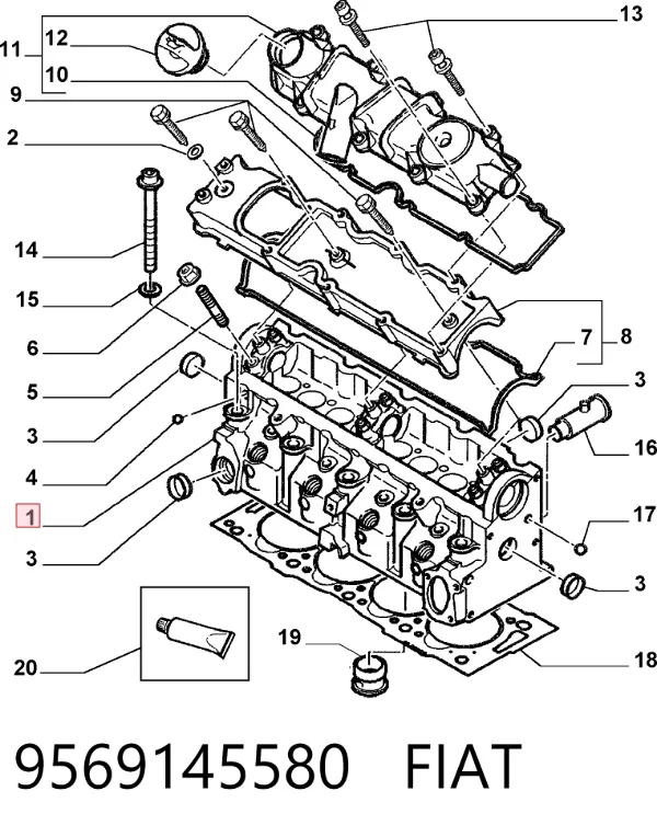 Głowica cylindrów 9569145580 Fiat/Alfa/Lancia