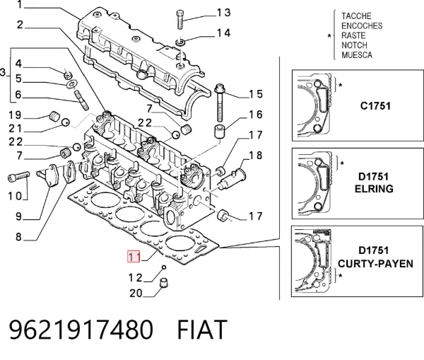 Uszczelka głowicy cylindrów 9621917480 Fiat/Alfa/Lancia