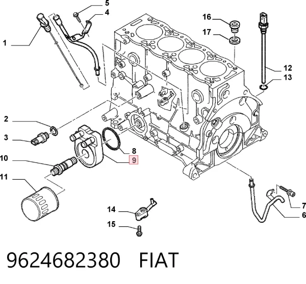 Chłodnica oleju, pod filtrem 9624682380 Fiat/Alfa/Lancia
