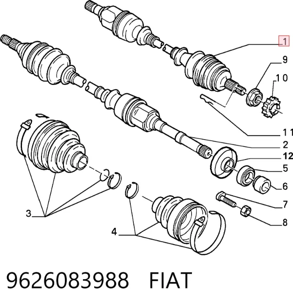 Półoś napędowa przednia lewa 9626083988 Fiat/Alfa/Lancia