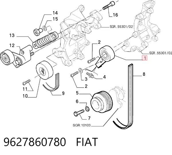 Rolka napinacza paska napędowego 9627860780 Fiat/Alfa/Lancia