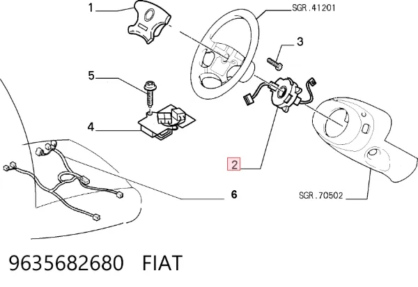 Pierścień kontaktowy AIRBAG, taśma kierownicy 9635682680 Fiat/Alfa/Lancia
