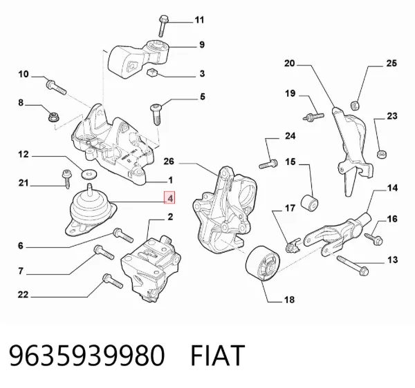 Poduszka (podpora) silnika prawa 9635939980 Fiat/Alfa/Lancia