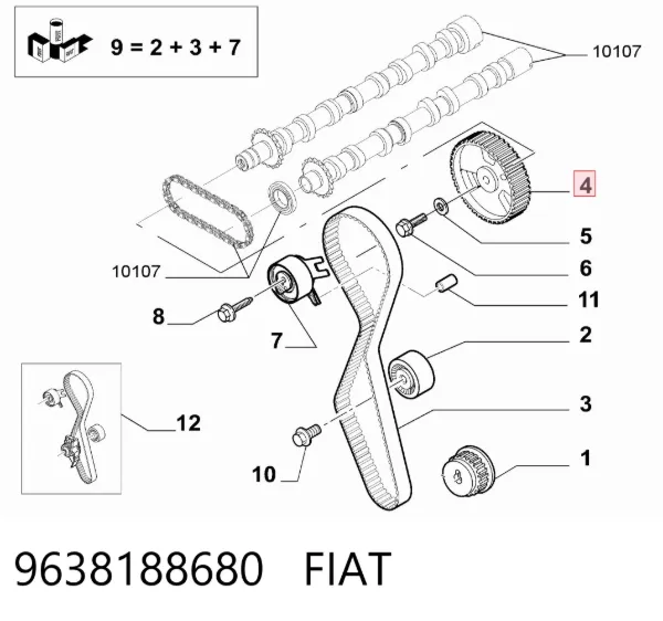 Koło zębatewalcowe wałka rozrządu silnika 9638188680 Fiat/Alfa/Lancia