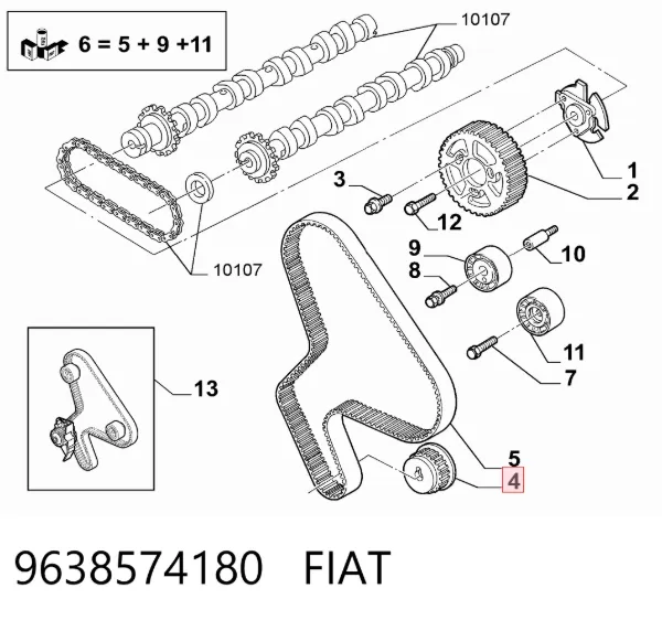 Koło zębate walcowe napędu wałka rozrządu 9638574180 Fiat/Alfa/Lancia