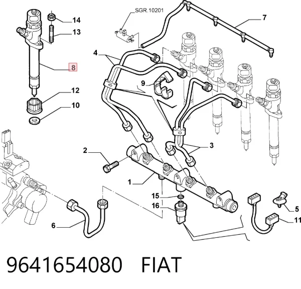 Wtryskiwacz paliwa 9641654080 Fiat/Alfa/Lancia