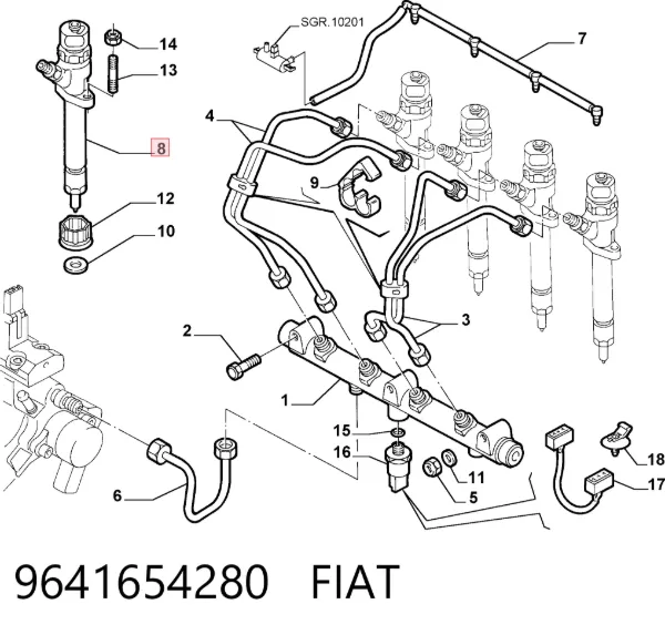 Wtryskiwacz paliwa 9641654280 Fiat/Alfa/Lancia