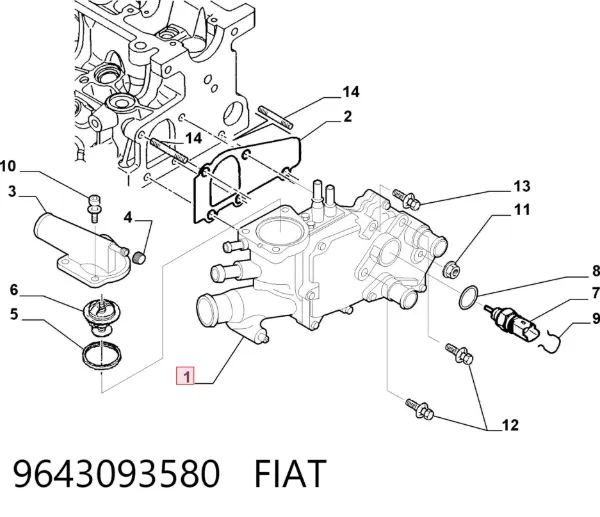 Obudowa termostatu 9643093580 Fiat/Alfa/Lancia