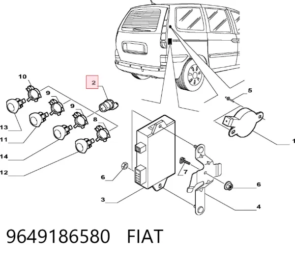 Czujnik parkowania tylny 9649186580 Fiat/Alfa/Lancia