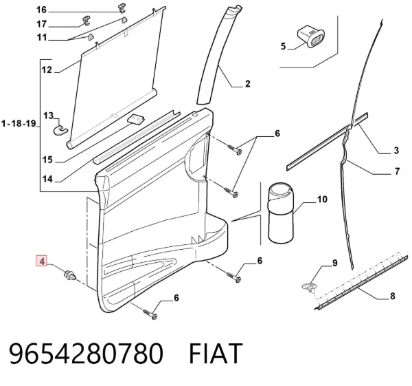 Spinka mocowania okładzin drzwi 9654280780 Fiat/Alfa/Lancia