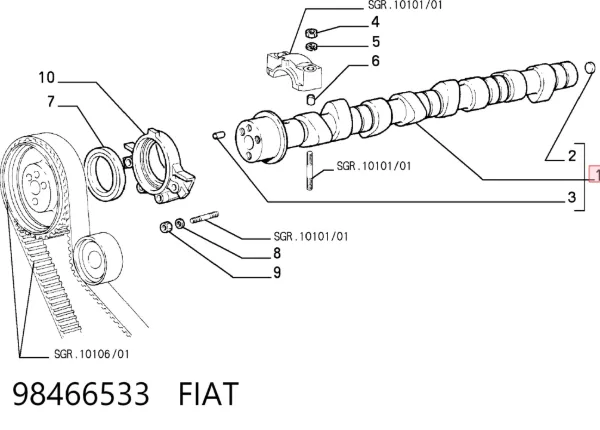 Wał rozrządu silnika 98466533 Fiat/Alfa/Lancia