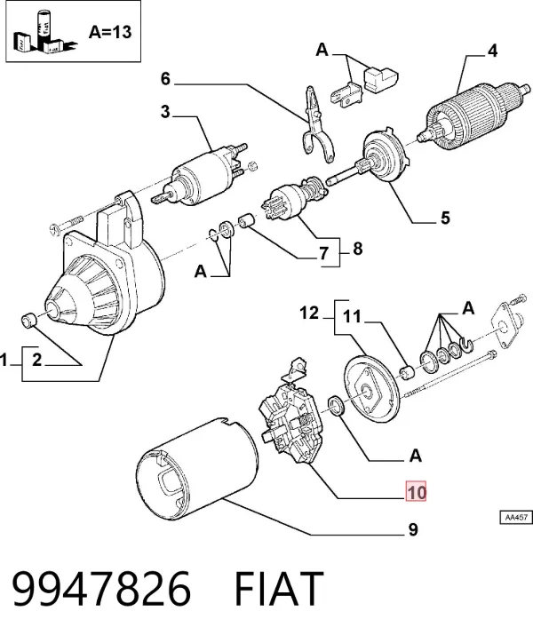 Uchwyt szczotki rozrusznika 9947826 Fiat/Alfa/Lancia