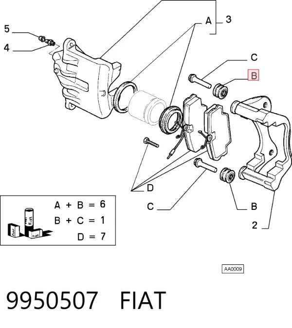 Zestaw naprawczy zacisku hamulcowego przedniego 9950507 Fiat/Alfa/Lancia