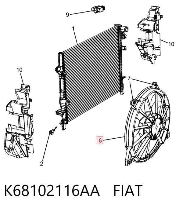 Wentylator elektryczny układu chłodzenia kompletny (silnik+wirnik) K68102116AA Fiat/Alfa/Lancia