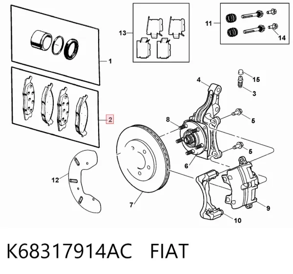 Klocki hamulcowe przednie tarczowe K68317914AC Fiat/Alfa/Lancia
