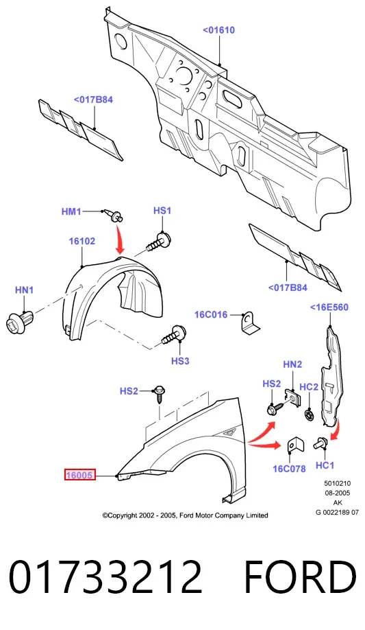 Błotnik przedni prawy 01733212 Ford