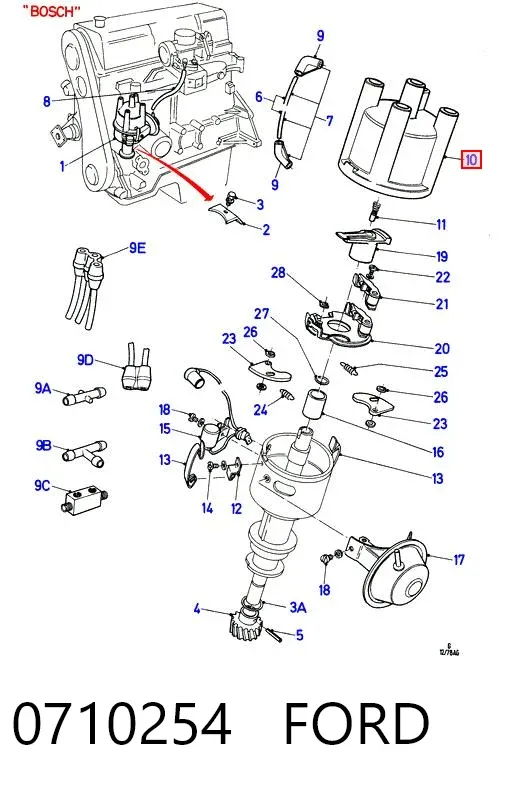 Kopułka rozdzielacza zapłonu 0710254 Ford