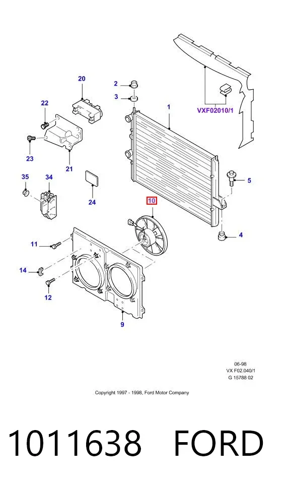 Wentylator elektryczny układu chłodzenia kompletny (silnik+wirnik) 1011638 Ford