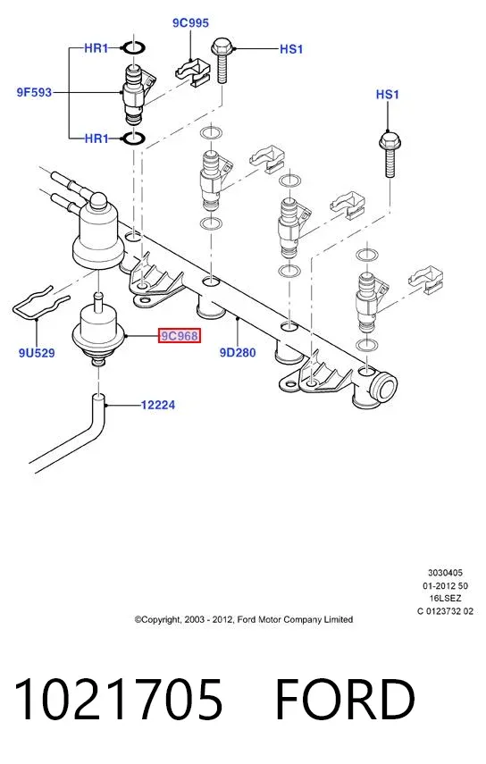 Regulator ciśnienia paliwa w listwie paliwowej 1021705 Ford