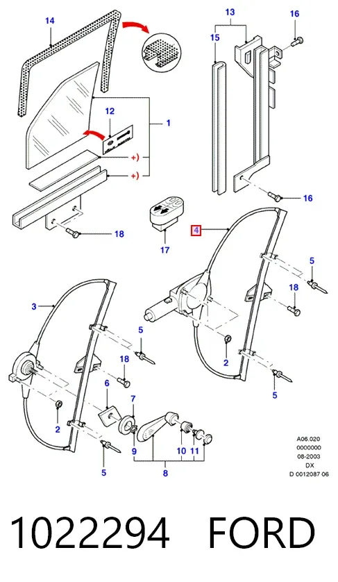 Mechanizm podnoszenia szyby drzwi przednich lewych 1022294 Ford