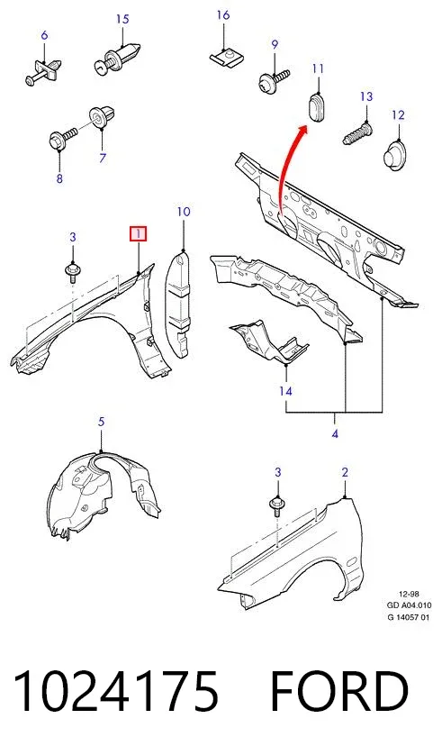 Błotnik przedni prawy 1024175 Ford