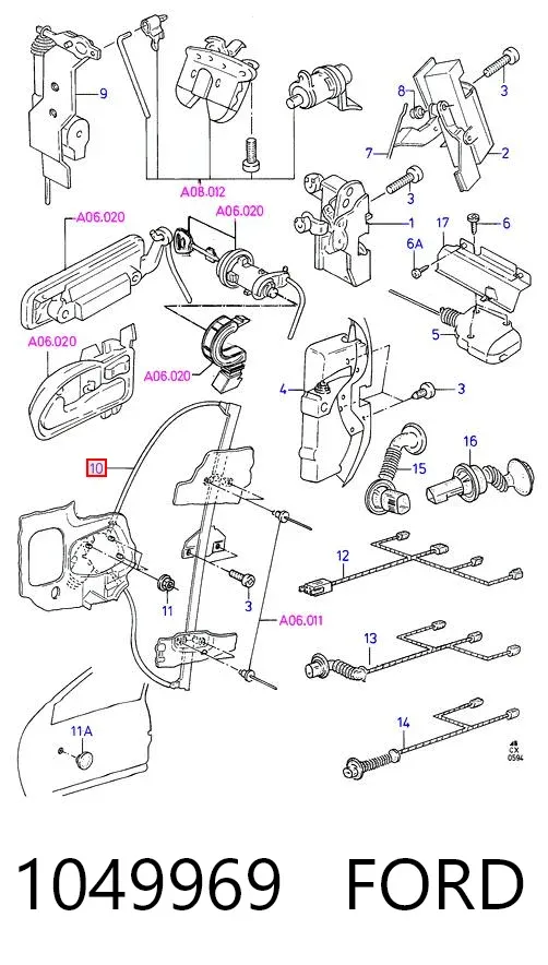 Mechanizm podnoszenia szyby drzwi przednich lewych 1049969 Ford