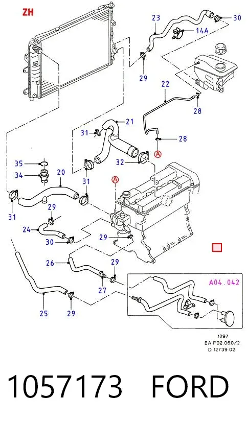Przewód (króciec) układu chłodzenia 1057173 Ford