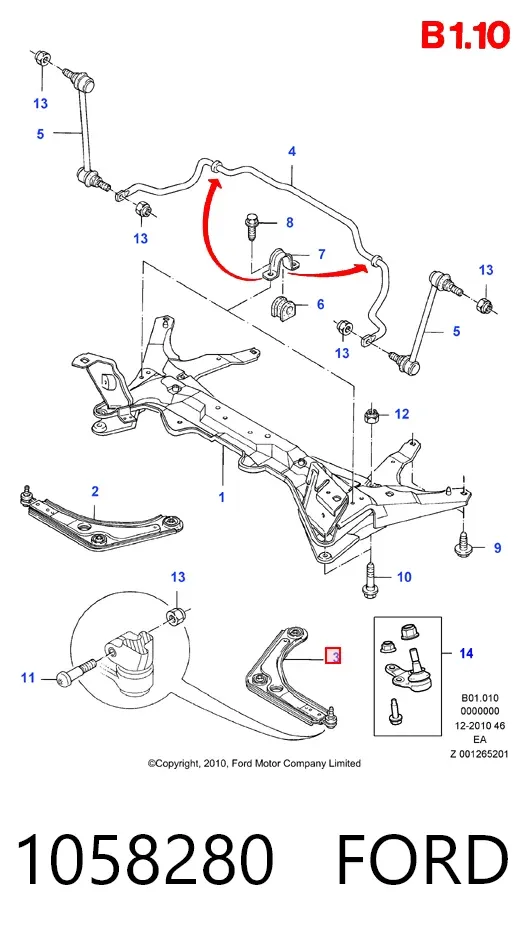 Wahacz zawieszenia przedniego dolny lewy 1058280 Ford