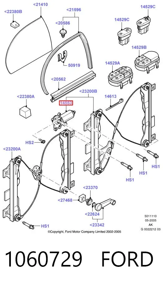 Mechanizm podnoszenia szyby drzwi przednich lewych 1060729 Ford