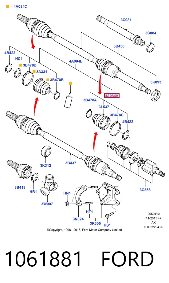Osłona przegubu homokinetycznego półosi przedniej wewnętrzna 1061881 Ford