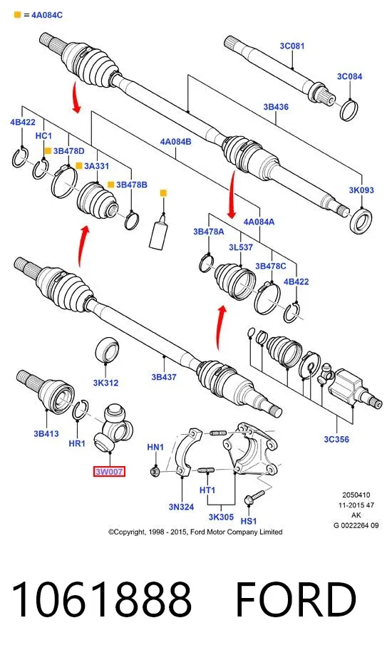Przegub homokinetyczny wewnętrzny trójramienny 1061888 Ford