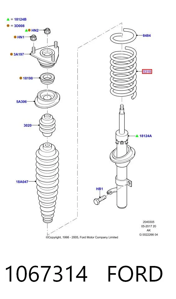 Sprężyna przednia 1067314 Ford