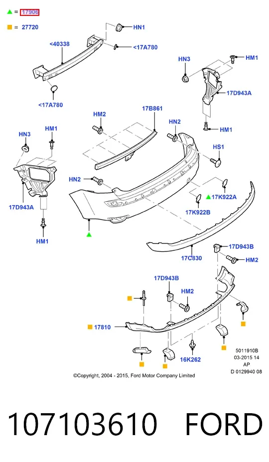 Zderzak tylny 107103610 Ford