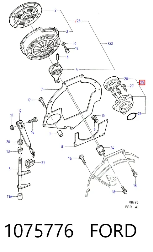 Cylinder roboczy sprzęgła (wysprzęglik) w komplecie z łożyskiem wyciskowym 1075776 Ford
