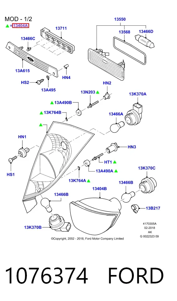 Lampa zespolona tylna lewa 1076374 Ford