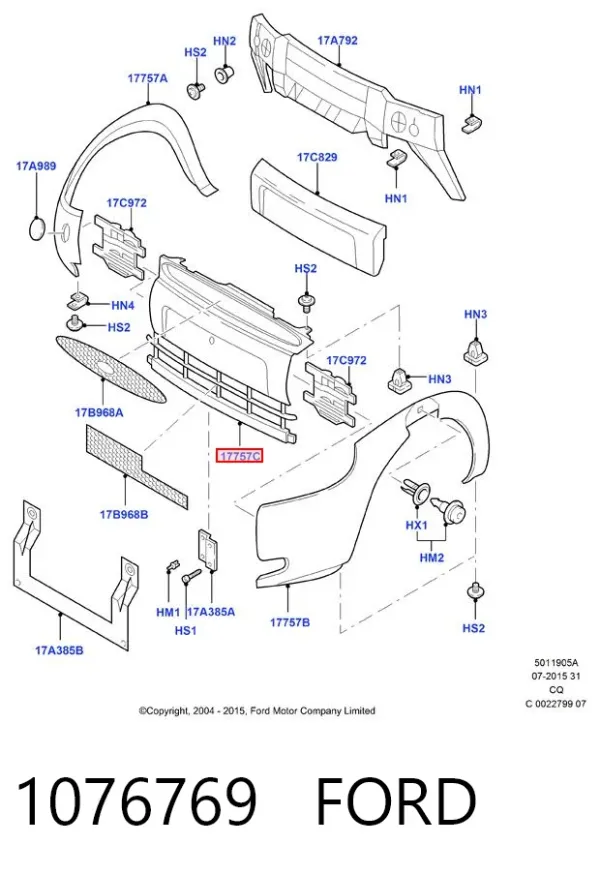 Zderzak przedni, środkowa część 1076769 Ford